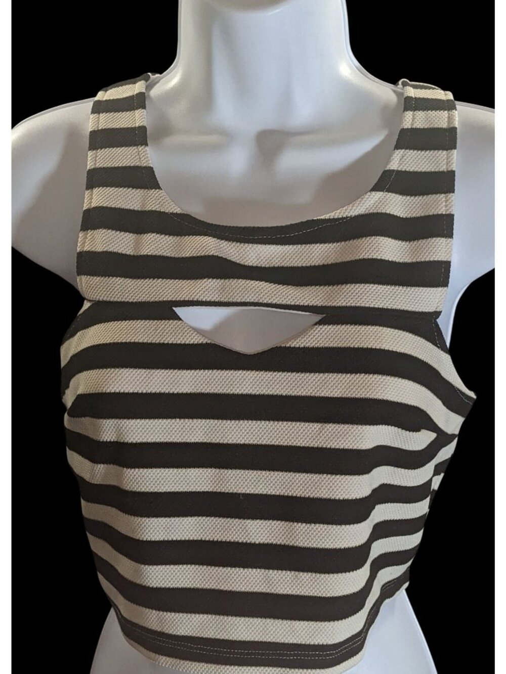 Poof Couture Striped Crop Top Black White Keyhole Alternative
